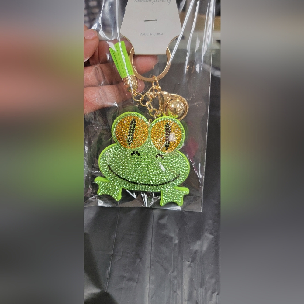 New In Package Green Frog Keychain with Rhinestones